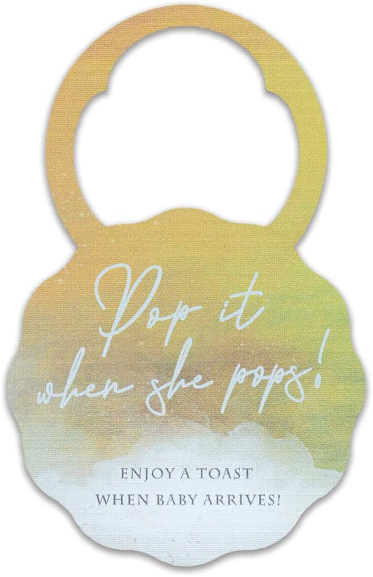 Summer-Ray 50pcs Pop it When She Pops Mini Champagne Baby Shower Tags Wine Bottle Tags in Watercolor Design (Golden Autumn)
