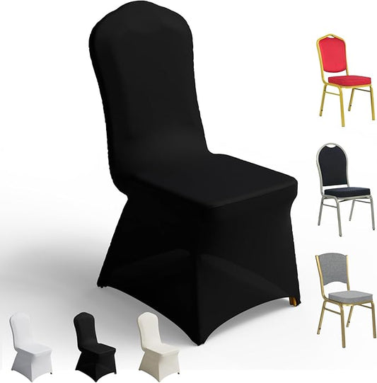 150 PCS Banquet Chair Covers for Wedding Universal Polyester Spandex Chair Cover Stretch Slipcovers for Party Dining Flat-Front Chair (Black)
