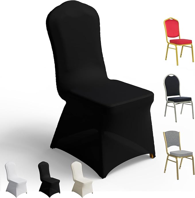 50 PCS Banquet Chair Covers for Wedding Universal Polyester Spandex Chair Cover Stretch Slipcovers for Party Dining Flat-Front Chair (Black)