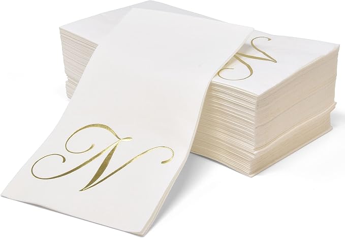 N Monogram Guest Napkins 100 Pack Initial Letter Personalized Napkins Paper Disposable Bathroom Towels Wedding Party Table Decor Supplies