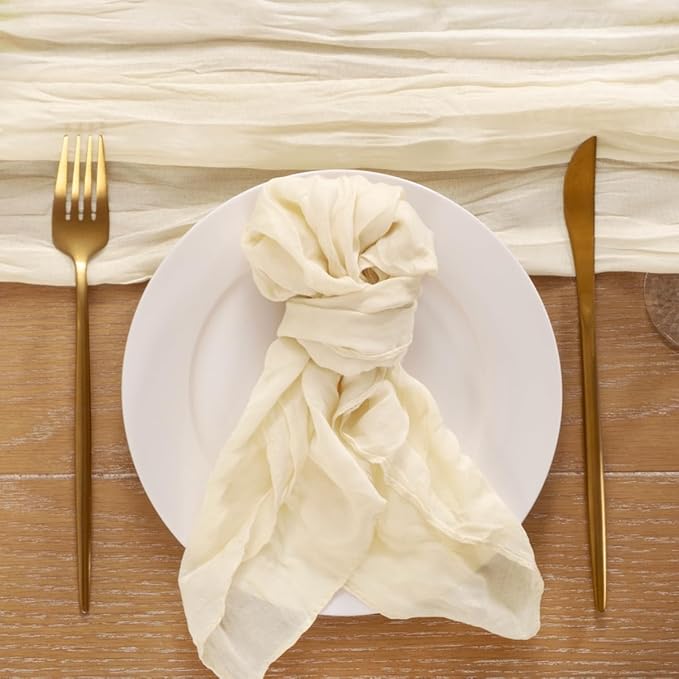 10pcs Beige Cheesecloth Napkins Mother‘s Day Spring Washable Boho Rustic Gauze Table Cloth Napkins Bulk 21x21 Inches for Wedding Party Bridal Baby Shower Birthday Table Decor