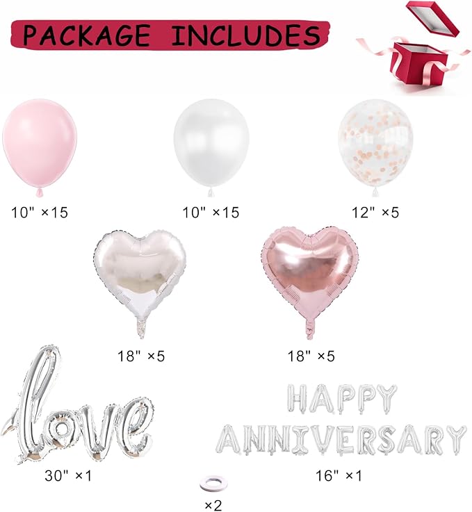 Rose Gold Anniversary Decorations Kit – 1000 Rose Petals, Happy Anniversary Banner, Love Heart Balloon – Romantic Room Decor Set for Wife, Husband, Parents, Valentine's Day Anniversary Surprise