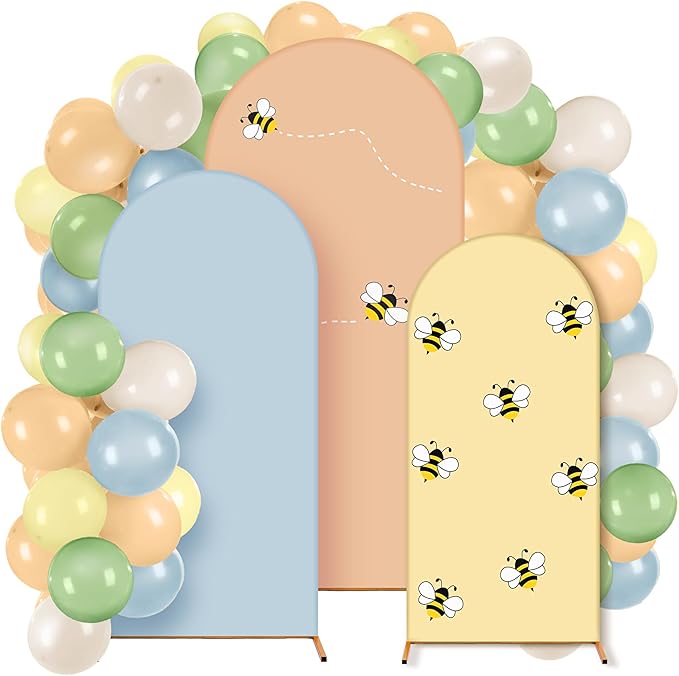 Foilswirl 34 Pieces Bear Birthday Baby Shower Party Decorations 4ft 5ft 6ft Baby Shower Arch Backdrop Covers Yellow Spandex Arch Backdrop Cover Blue Green Balloons for Spring Birthday Wedding Party