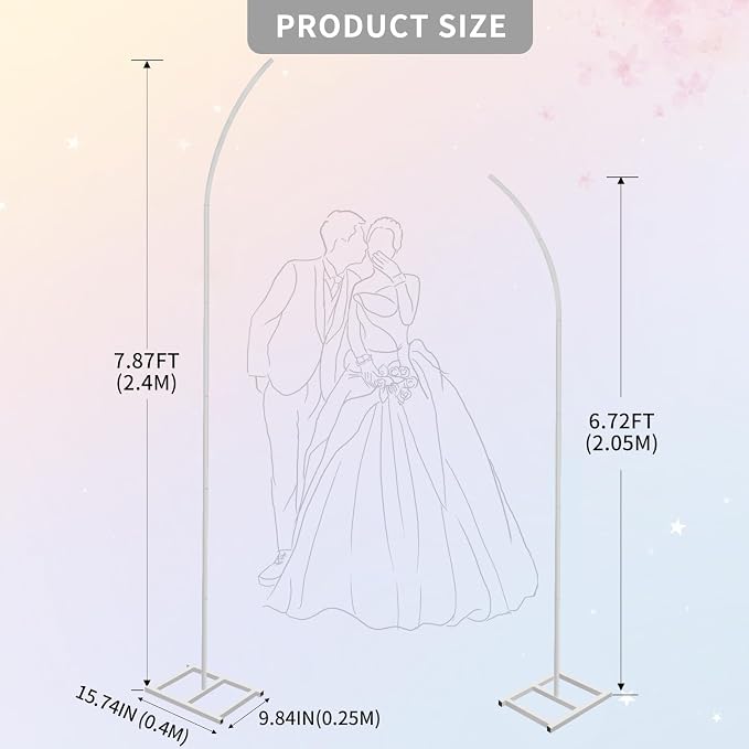 Metal Wedding Arch Stand,Set of 2 Curved Top Arch Backdrop Stand Wedding Arches for Ceremony Birthday Anniversary Baby Shower Floral Stand Background Decoration (White,7.8FT & 6.7FT)