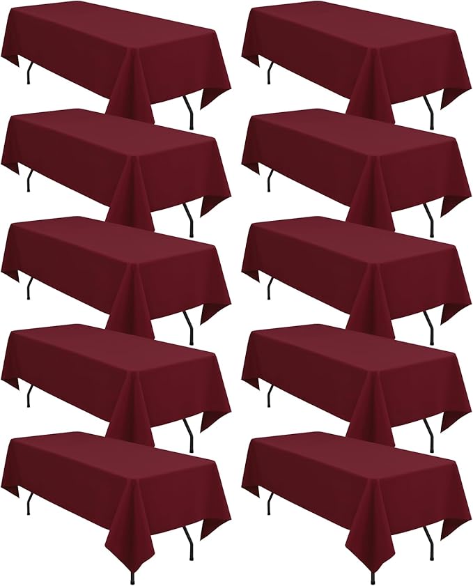 fani 10 Pack 60 x 102 Inch Tablecloth, Burgundy Tablecloth for 6 Feet Rectangle Tables, Stain and Wrinkle Resistant Washable Fabric Table Cloth for Wedding Party Dining Table Buffet Parties Camping