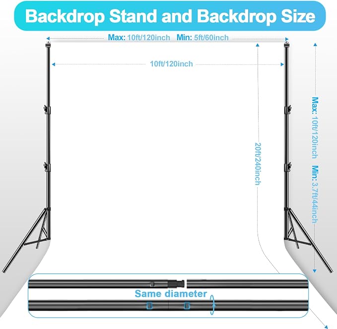 EMART 10 x 10ft Heavy Duty Background Support System,Professional Photo Backdrop Stand Kit with 10 x 20 ft Polyester Backdrop (White,Black),Clamp,Carry Bag for Parties,Photography,Wedding,Decoration