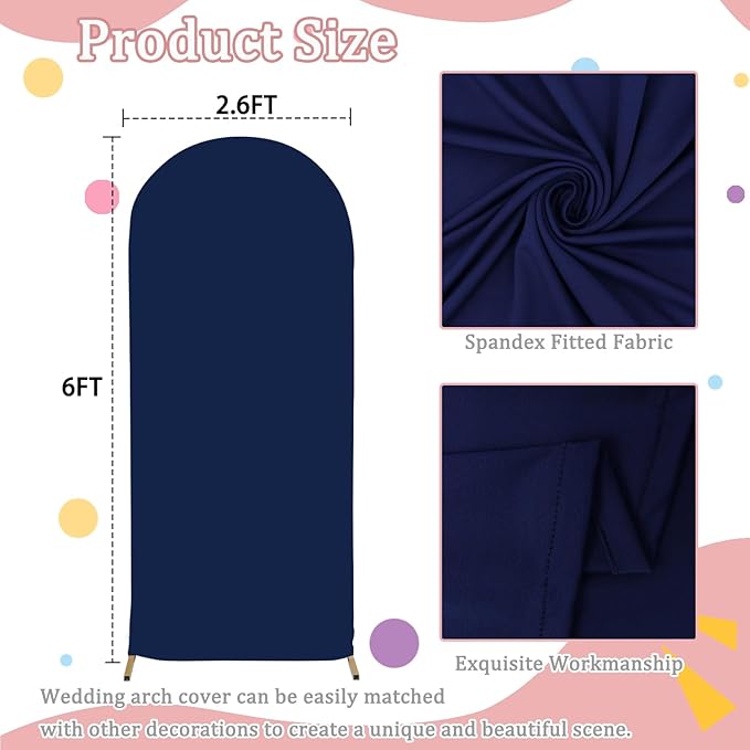 FOTSHARER Navy Arch Cover 3.3x6.6FT Spandex Arch Cover Fitted Wedding Arch Cover Balloon Party Chiara Arches Stand Covers Stretchy Arched Covers Backdrop Fabric Chiara for Party Background Decoration