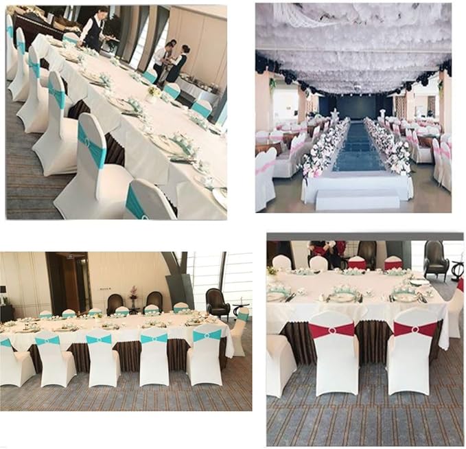 Pack of 50 Metallic Silver Chair Sashes for Wedding Elastic Chairs Bands Chair Bows for Party Decorations, Without White Chairs Covers (Metallic Silver)