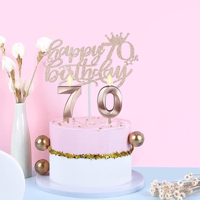 70th Birthday Decorations for Women with 70th Birthday Sash and Crown, Cake Topper and Candles, 12oz Wine or Coffee Tumbler Mug with Lid, 70 Year Old Gifts for Women