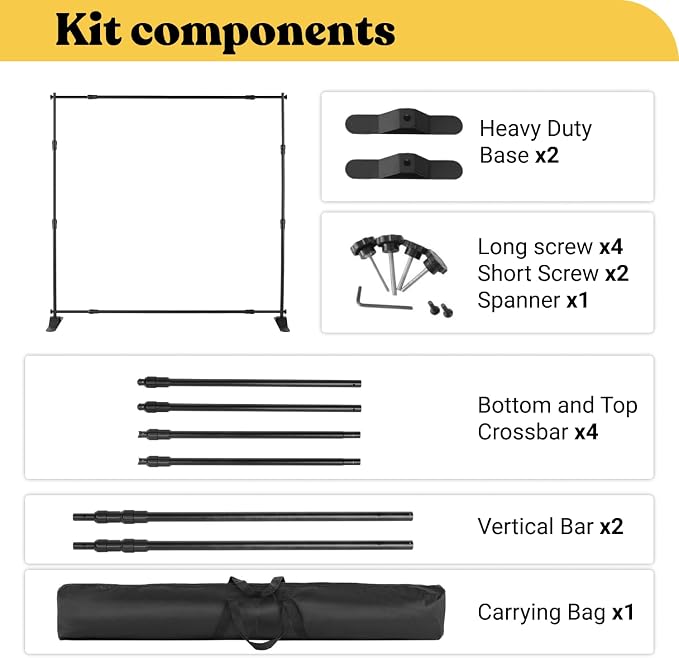 Photo Backdrop Stand - 8x8 ft Heavy Duty Banner Holder Adjustable Photography Poster Stand - Height Up to 8x8 ft for Trade Show, Photo Booth, Parties, Wedding, Birthday, Photoshoot Background