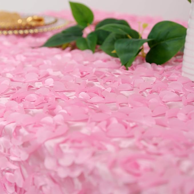 Fanqisi Pink Rosette Tablecloth 50x80 Inches Wholesale Rectangle Table Cover Rosette 3D Satin Tablecloth for Dinner Wedding Birthday Party Reception Table Decoration