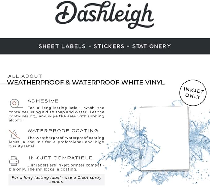 Dashleigh Beer Bottle Labels Waterproof, 30 Blank Printable Vinyl Stickers 4x3 Inch for 12oz Bottles - Homebrew Label Sheets for Inkjet Printer, Craft Beer, Home Brewing, Wedding Favors, Party Gifts