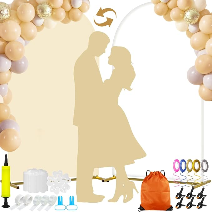7.2 ft Arch Backdrop Cover, Double Color Arch Covers Stretchy Backdrop Balloon Arch Kits Spandex Fitted Cover for Wedding Ceremony Birthday Party Baby Shower Photo Background Arch Decor(White & Cream)