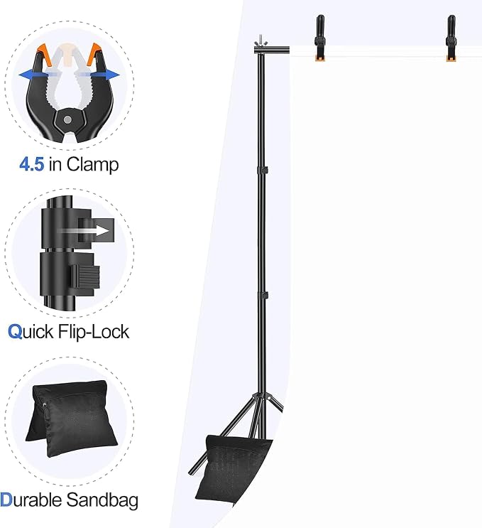 EMART Backdrop Stand, 20x7ft(WxH) Large Adjustable Background Support System with 308° Angle Rotatable Connector, 8 Clamps, 3 Sandbags and Carry Bag for Parties, Wedding, Photography Studio