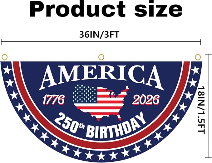 250 year anniversary Birthday Bunting Flag, 1776-2026 Commemorative Patriotic Fan Banner, 1.5x3 FT with Brass Grommets 2 Pack