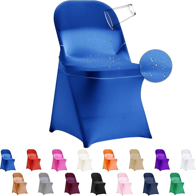 36 PCS Waterproof Stretch Spandex Folding Chair Covers, Dining Room Chair Slipcovers Protector for Wedding, Banquet, Party, Holidays, Celebration and Decoration（Royal Blue）