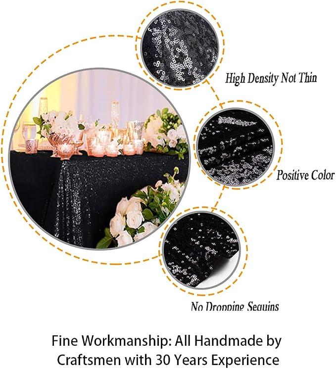 ShiDianYi Black Sequin Tablecloth 50x72-Inch Black Linen Tablecloth Around The World Party Decorations