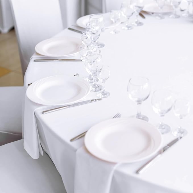 12 Pack White Round Tablecloth 120 Inch - Polyester Table Cloth for Round Tables, Premium Circle Tablecloth Linens Washable Fabric Bulk Table Cover for Wedding Party Banquet Restaurant Reception