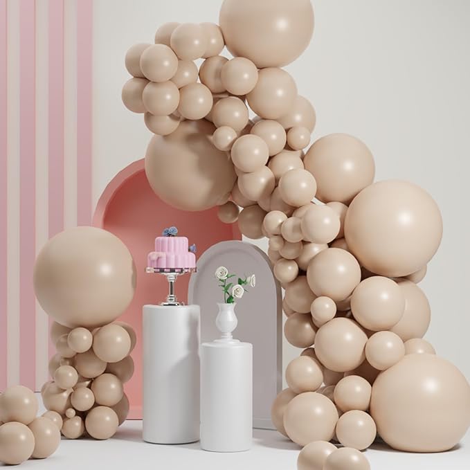 Double Stuffed Beige Balloons, Nude Beige Tan Balloon Arch,18 12 10 5 Inch Double Stuffed Apricot Brown Different Sizes for Neutral Baby Shower,Boho Party,Teddy Bear Birthday Party Decoration(Beige01)