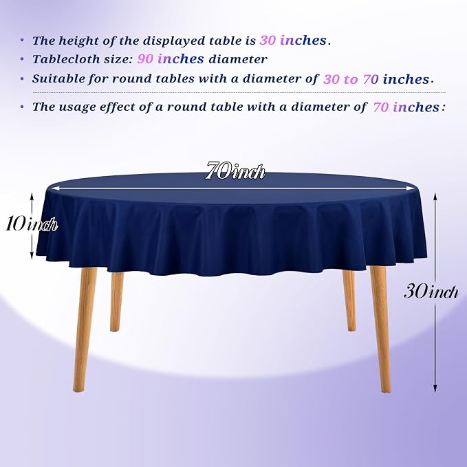Teruntrue 12 Packs Navy Blue Round Tablecloths 90 inch Round Table Cloth, Washable Polyester Fabric for Wedding Parties Banquet Holiday Dinner Table Decorative, Navy Blue