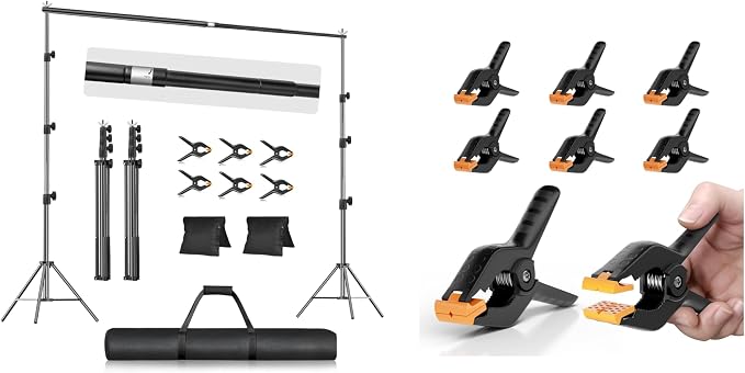 EMART 10x10FT Backdrop Stand, Photo Video Studio Adjustable&Lockable Heavy Duty Background Support System Kit with 12 Backdrop Clamps, 2 Sandbag and Carry Bag for Photography, Parties, Wedding, Video