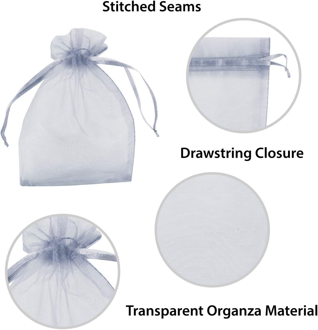 Super Z Outlet 100 Pack 4x6 Inch Mini Sheer Drawstring Organza Transparent Bags Jewelry Sack Pouches for Wedding, Party Decorations, Arts & Crafts Gifts (Silver)
