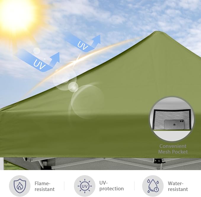 5x5 Pop Up Canopy Tent, Instant Portable Beach Canopy, Outdoor Tent with Carry Bag for Camping, Sports, Tailgating, Events, Grass Green