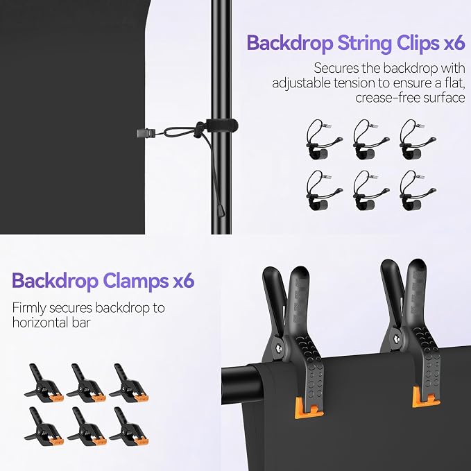 EMART 7 x 10 ft Adjustable Photo Backdrop Stand Kit with 9 x 6ft Portable Black Backdrop Screen, Background Holder Support System Kit for Photography, Party, Live Game, Interviews, YouTube, TIK Tok