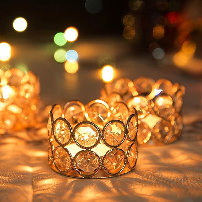 48PCS Gold Crystal Tea Light Candle Holders for Wedding Centerpieces,Votive Candle Holders Bulk Metal Candle Centerpiece for Dining Table Party Valentine's Day Decor (Candle Excluded)