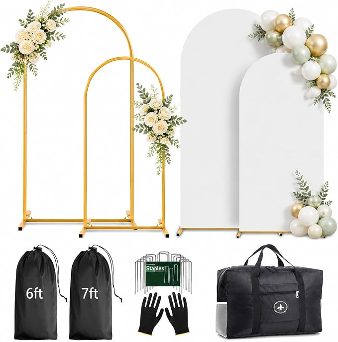 Arch Backdrop Stand and Cover Set (7.2ft,6ft) Birthday Party Wedding Ceremony Bridal Baby Shower Event Decor Gender Reveal (White, 7.2Ft+6Ft)