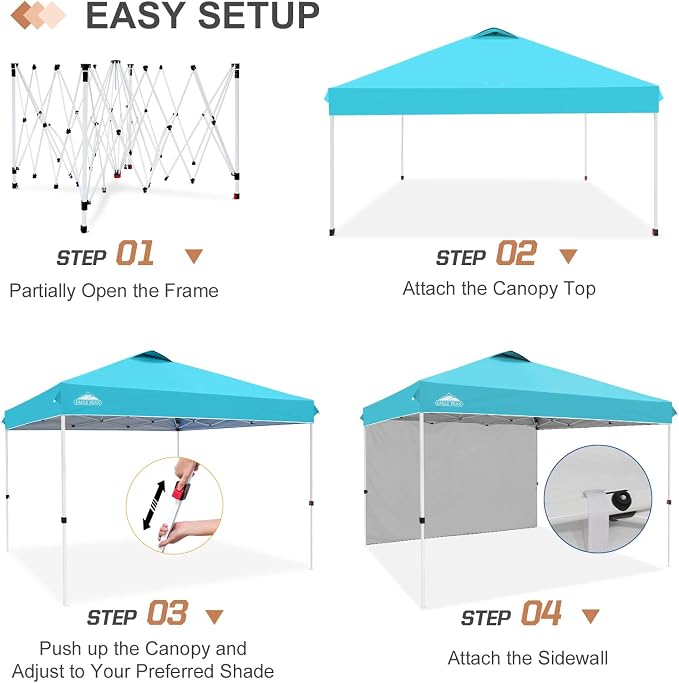 EAGLE PEAK Commercial Canopy 12x12 Pop Up Canopy Tent with 1 Sidewall, Easy Setup Heavy Duty Instant Event Shelter for Vendors & Markets, Outdoor Sun Shade, Light Blue