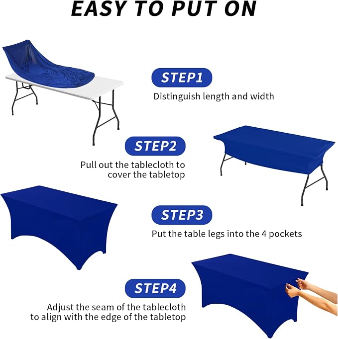 Fixwal 3 Pack Royal Blue Tablecloth Rectangle 6FT, Stretch Spandex Fitted Table Cover for Party, Trade Show, Wedding, Buffet, Graduation, Vendor Stand