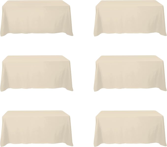BRILLMAX 6 Pack Beige Tablecloths 90 x 132 Inch for 6ft Rectangle Tables - 150 GSM Polyester Fabric, Floor Length Drop, Water, Stain & Wrinkle Resistant Cloth Cover for Wedding Reception Banquet