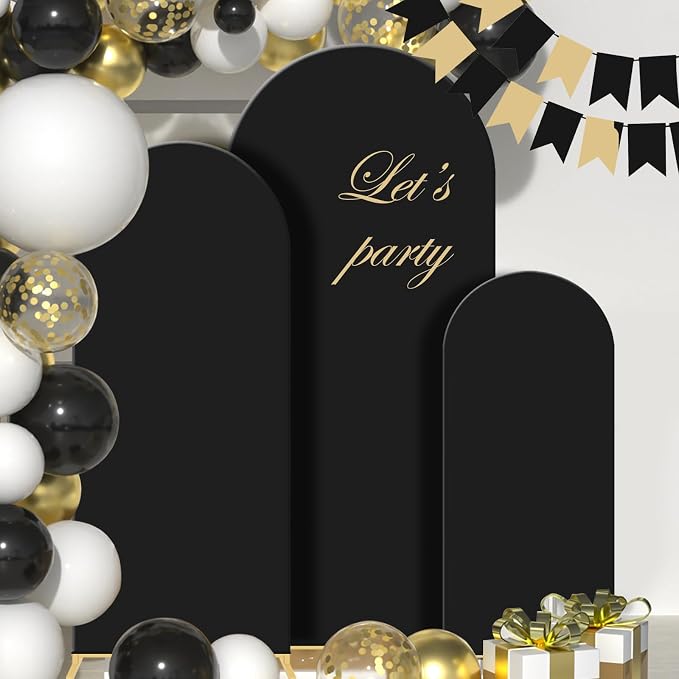 Gawicpy Wedding Arch Backdrop Stand Set Metal Arch Backdrop Stand with Wedding Arch Cover, Wedding Balloon Arch Backdrop Stand for Birthday, Baby Shower, Anniversary (Black, 4FT+5FT+6FT)