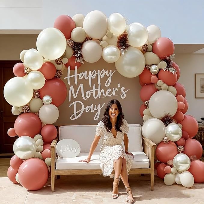 Dusty Pink Balloon Garland Double Stuffed Mauve Pink Balloons Pearl White Sand Balloon Arch Kit for Bridal Shower Birthday Wedding Valentine's Day Party Decorations