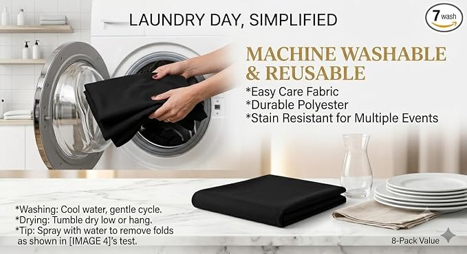 8 Pack 120 Inch Black Round Tablecloth, Stain & Wrinkle Resistant Washable Reusable Polyester Fabric Table Covers for Wedding, Party, Buffet, Banquet, Dining