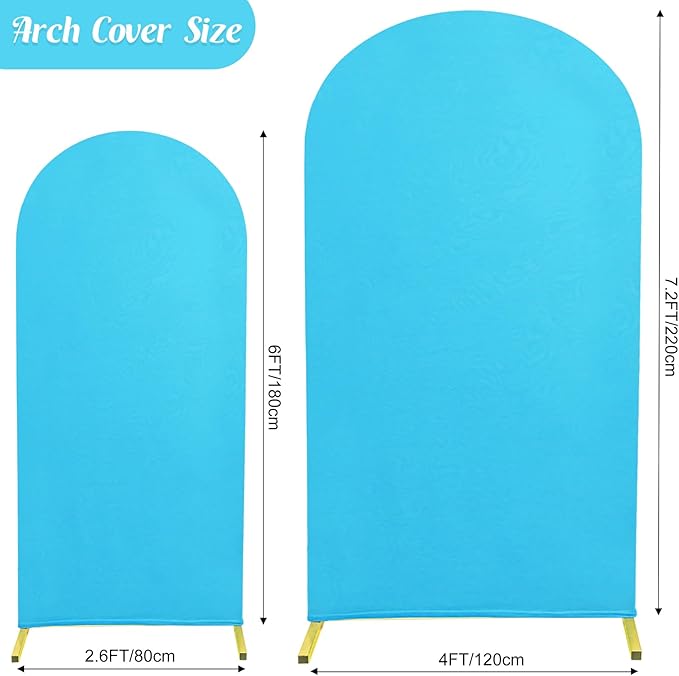 Set of 2 Wedding Arch Cover 2-Sided Round Top Spandex Fitted Arch Backdrop Cover for Birthday Party Baby Shower Wedding Arch Stand Decorations（7.2FT, 6FT, Blue）