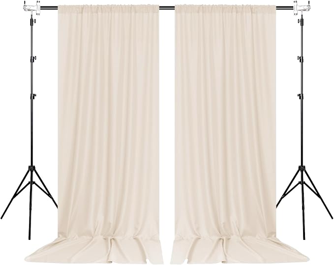MEETSKY Beige Backdrop Curtains 10ft x 10ft for Wedding Birthday Baby Shower Photography Backdrop Fabric Curtains Drapes Home Window Decorations Rod Pocket Window Drapes,5ft x 10ft, 2 Panels