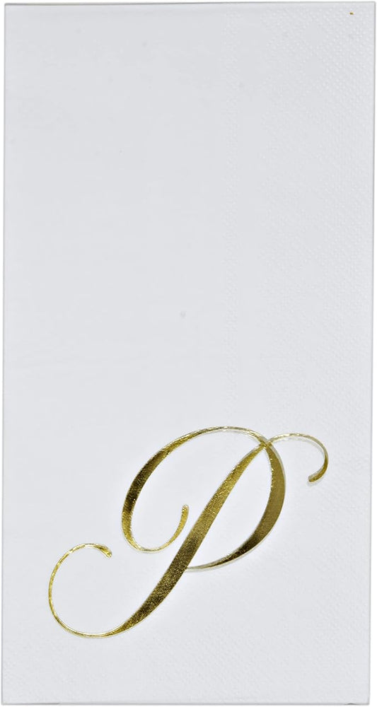 Gift Boutique 100 Gold Monogram Guest Napkins Letter P Disposable Paper Pack Elegant Golden Foil Dinner Hand Napkin for Bathroom Powder Room Holiday Wedding Baby Shower Decorative Towels
