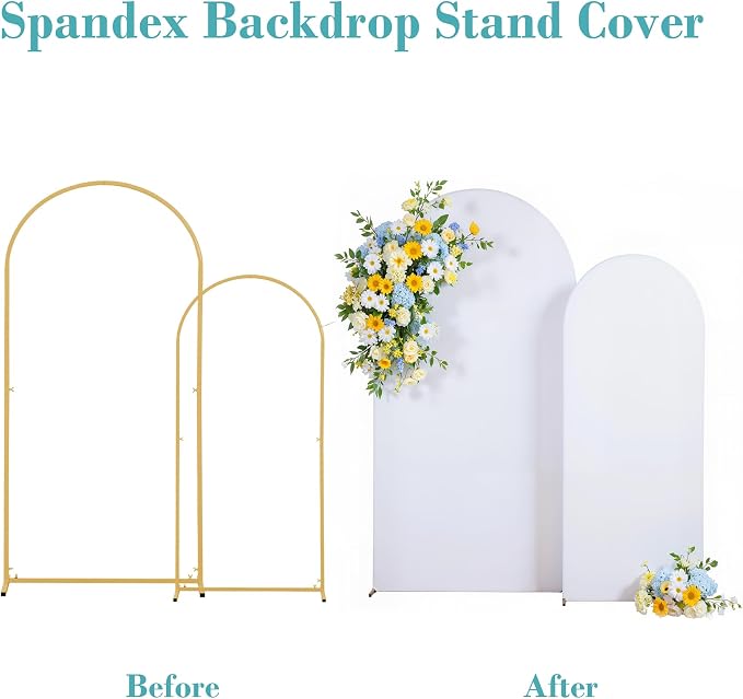 White Arch Backdrop Cover for Wedding, Set of 2 Stretchy Spandex Fitted Arch Stand Cover for Baby Shower, Birthday Party Decor, Chiara Backdrop Cover with Double-Sided Design(7.2FT 6FT, White)