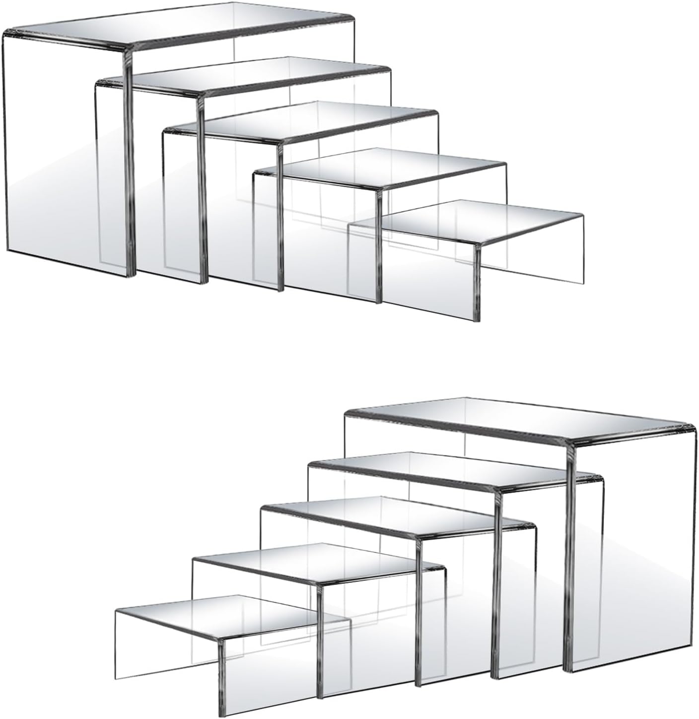 10 Pcs Acrylic Display Risers, 2 Sets Small Size Acrylic Risers Display Stands, 0.15" Thick Clear Shelf Riser, Risers Display Stands for Dessert, Candy, Figure, Perfume, Jewelry Showcase