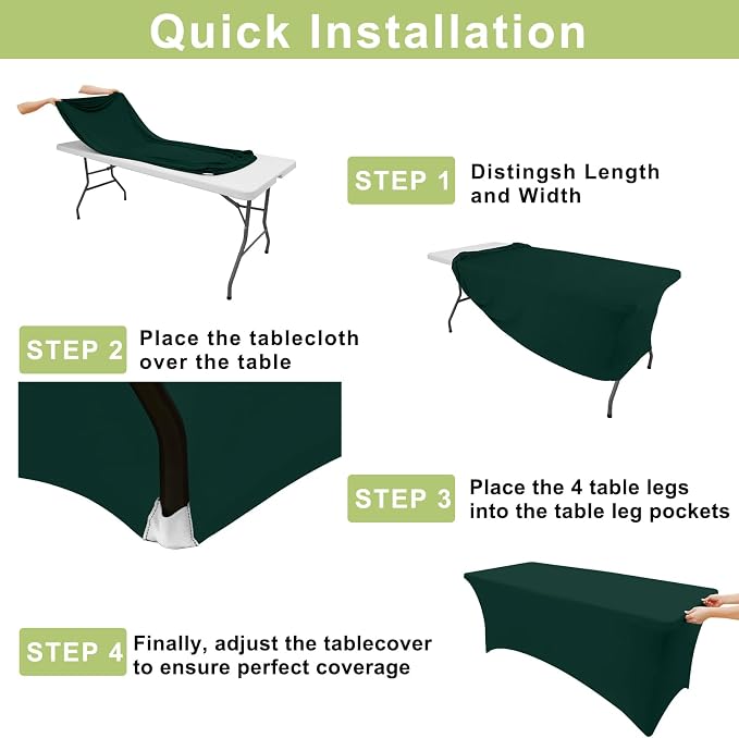 Moosfor Spandex Elastic Fitted 6FT Rectangle Tablecloth 6 Pack, Stretch Washable Reusable Table Cover for Outdoor Picnic, Dining, Wedding, Banquet & Party Events (Hunter Green, 72Lx30Wx30H Inch)