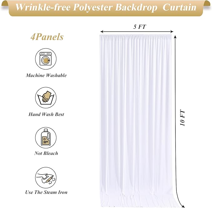 20x10ft White Backdrop Curtains with Lights Photo Drapes Wrinkle Free Fabric Backdrop Curtain for Wedding Birthday Party Baby Shower Bridal Shower Home Party Background Decorations