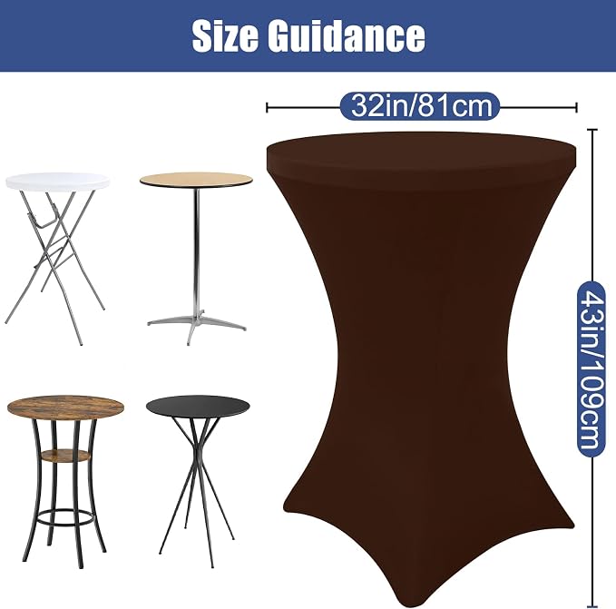 Moosfor Spandex Cocktail Table Covers 4 Pack, Elastic Fitted Stretch Table Cloth, Round High Top Tablecloths for Bar, Party, Pub, Wedding & Banquet (Coffee, 32x43 Inch)