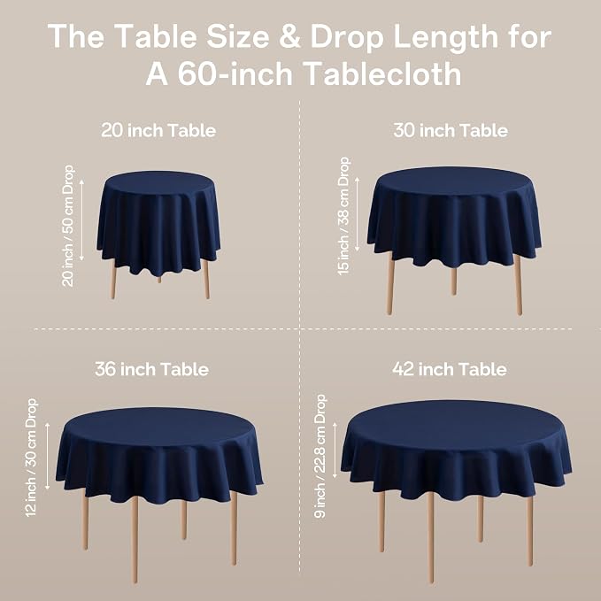 joybest 6 Pack Round Tablecloths - 60 Inches in Diameter Navy Blue Table Cloth Fit 20 to 42 Inches Tables, Washable Polyester Fabric Table Cover for Dining, Buffet Party, Wedding