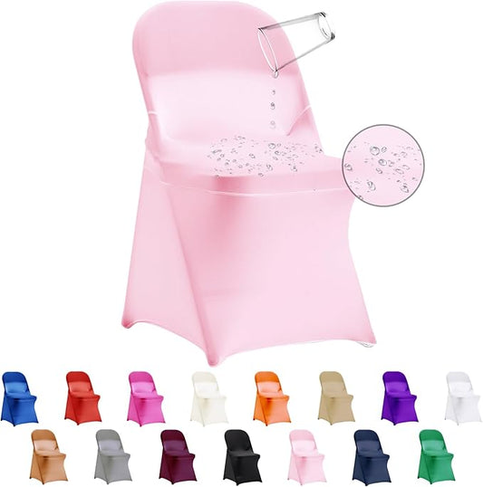 36 PCS Waterproof Stretch Spandex Folding Chair Covers, Dining Room Chair Slipcovers Protector for Wedding, Banquet, Party, Holidays, Celebration and Decoration（Pink）