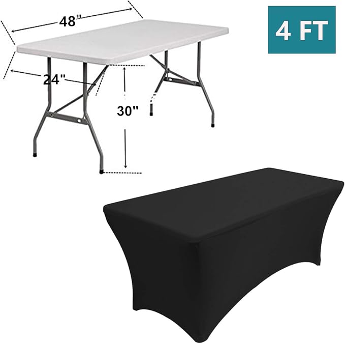 RELIANCER 1 Pack Stretch Spandex Table Covers for Rectangular Tables,4FT Elastic Fitted Tablecloth,Universal Rectangular Table Cloth Protector for Outdoor Party,Wedding,Bar,Birthday,Banquet,Events