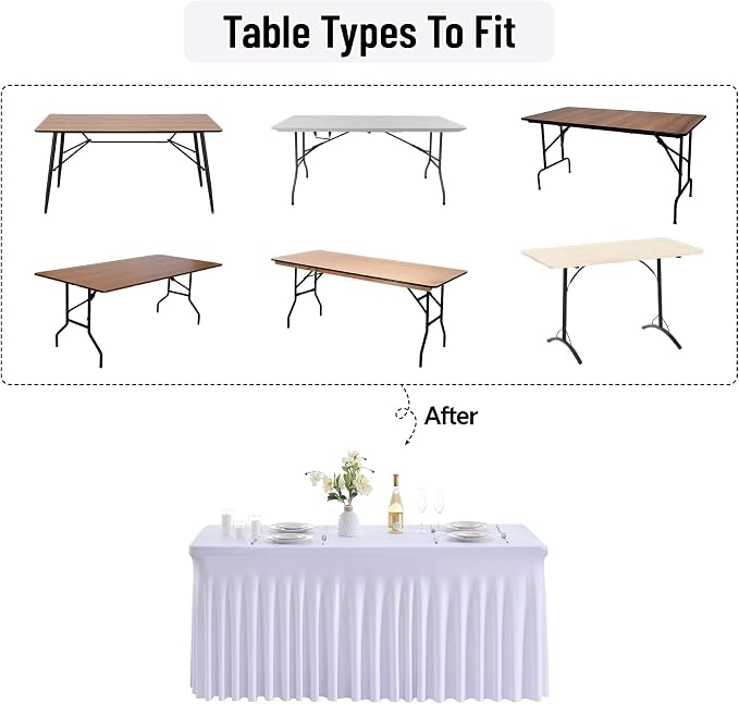 leegleri 2 Pack White Spandex Fitted Table Clothes for 5 Foot Rectangle Tables, Wrinkle Free 5ft Stretch Table Cover, Spandex Table Skirt for 5FT Rectangle Tables-for Banquet Weddings Parties
