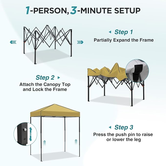 EAGLE PEAK 6x4 Instant Pop Up Canopy Tent, Straight Leg Sun Shelter, Portable Canopy with Carry Bag for Camping, Beach & Sports, Beige