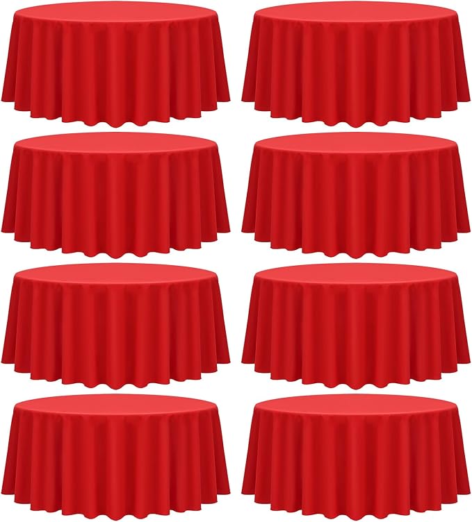 fani 8 Packs Red Round Tablecloth - 108 Inch, Premium Polyester Table Cloth for Round Tables, Washable Fabric Table Covers for Wedding, Party, Banquet, Dining Tables and Camping